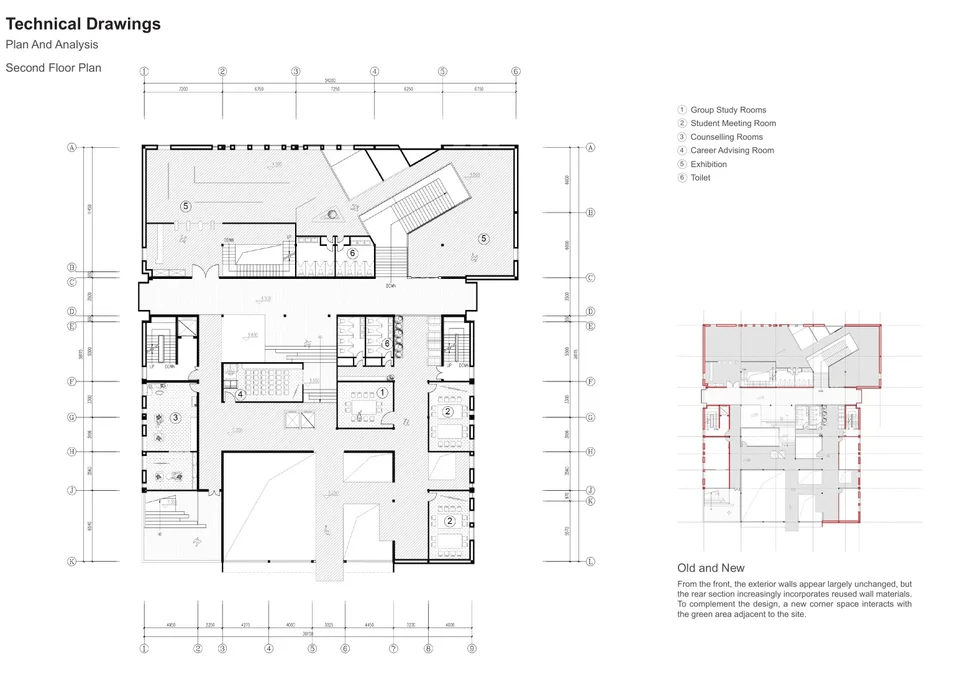 Second Floor：学习、展览、咨询与会议空间，附新旧对照